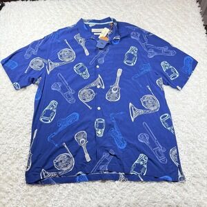 Tommy Bahama Shirt Mens 2XL Latin Fusion Deep Space Musical Instruments Resort